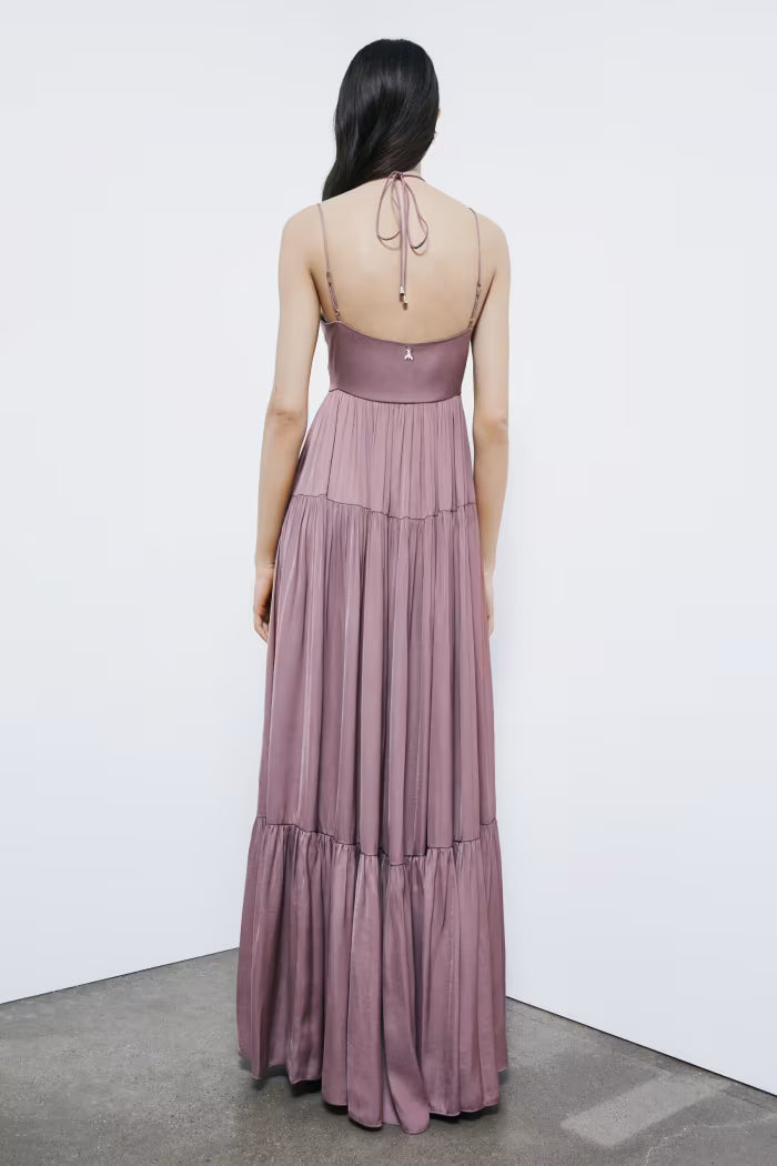Abito lungo in raso con cut-out