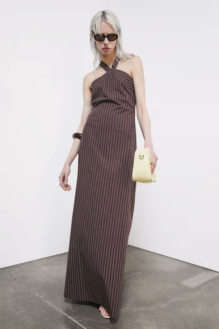 Abito lungo con scollo incrociato in popeline stretch
