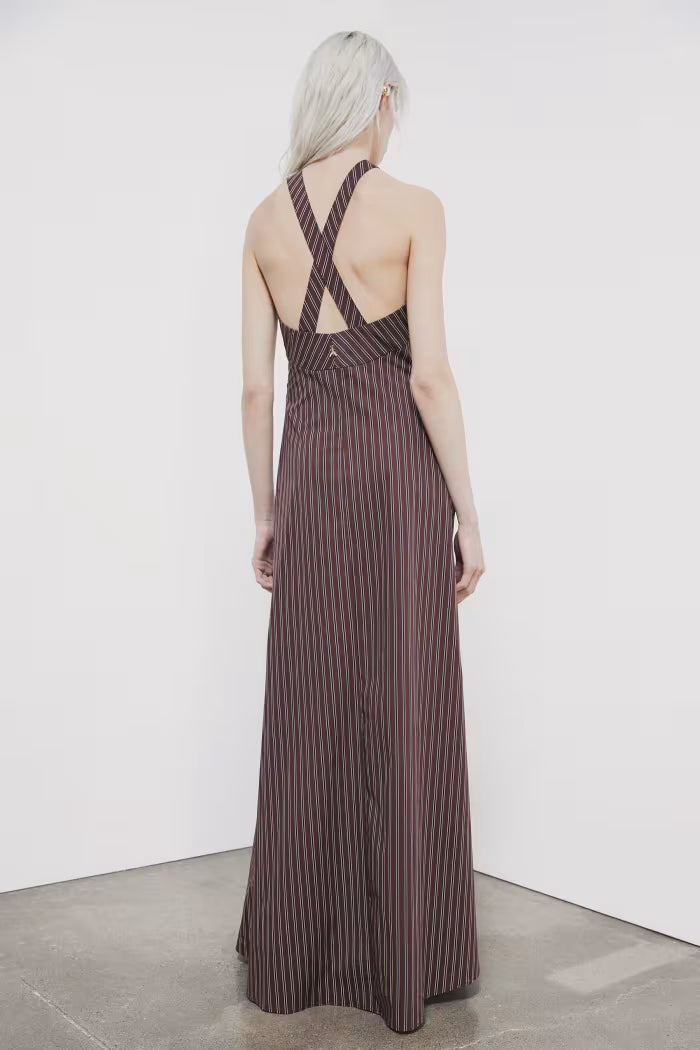 Abito lungo con scollo incrociato in popeline stretch