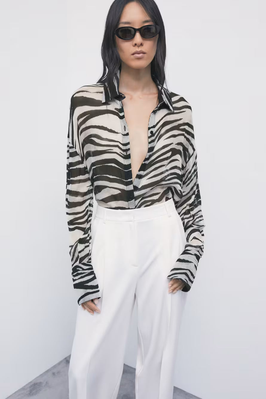 Camicia trasparente zebrata