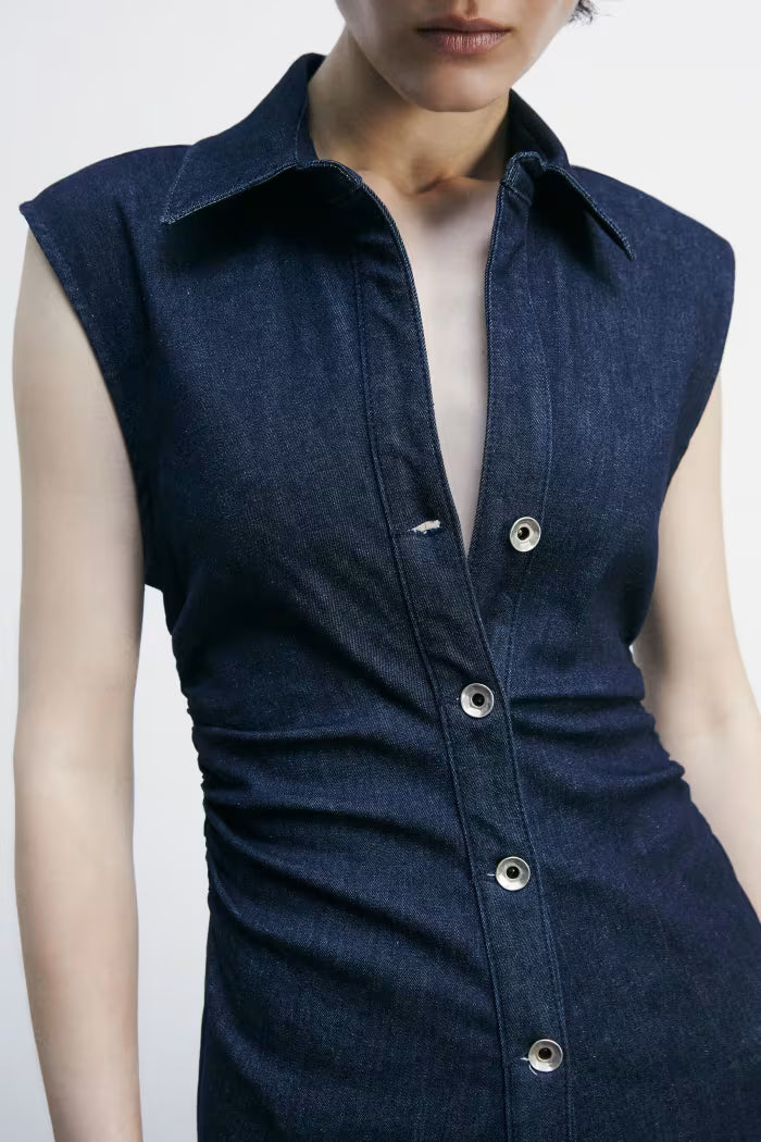 Abito midi smanicato in jeans