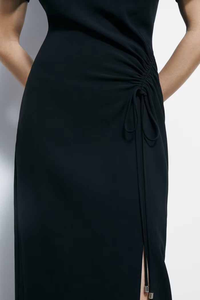 Abito midi in twill con arriccio