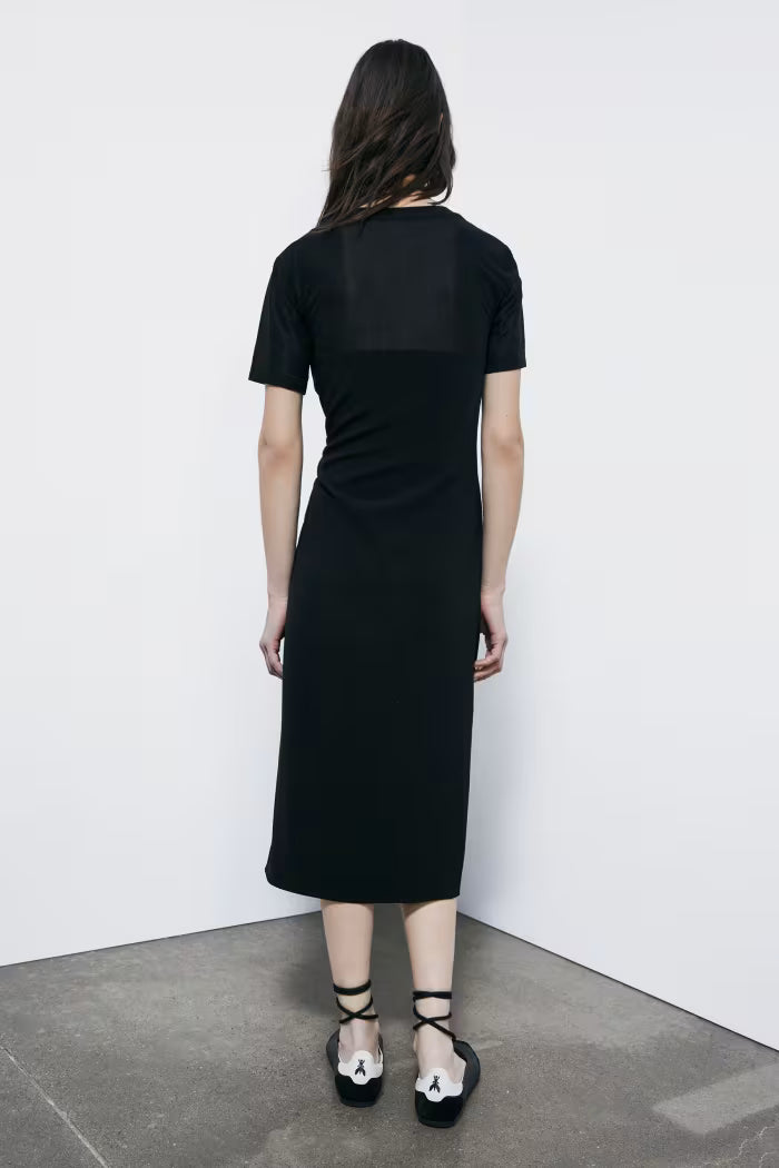 Abito midi in twill con arriccio