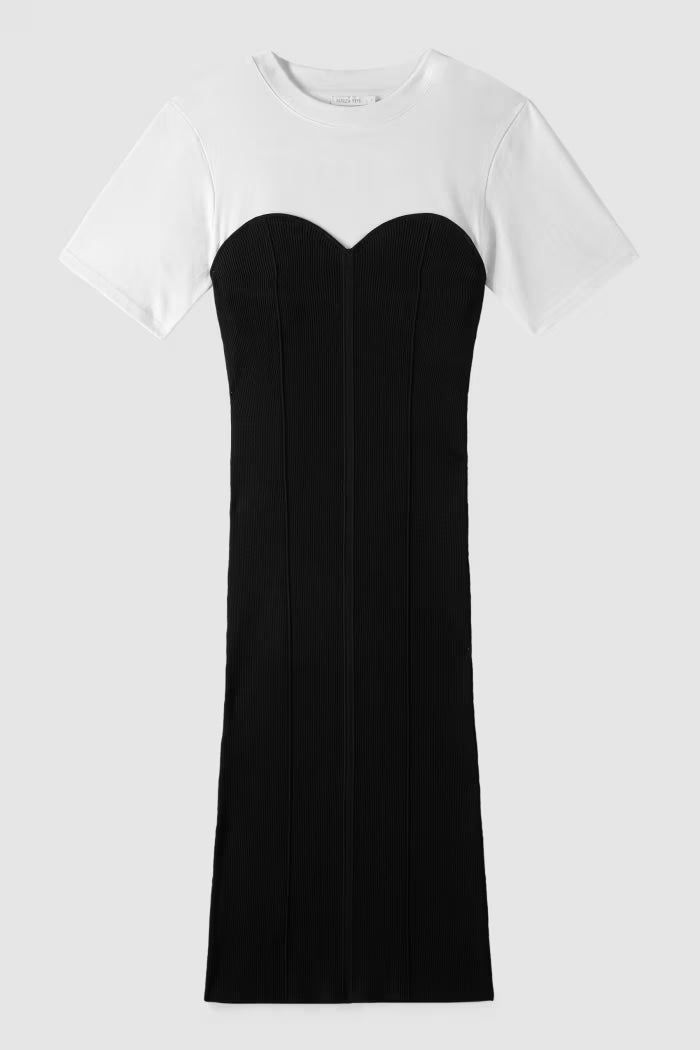 Abito midi aderente in costina con T-shirt