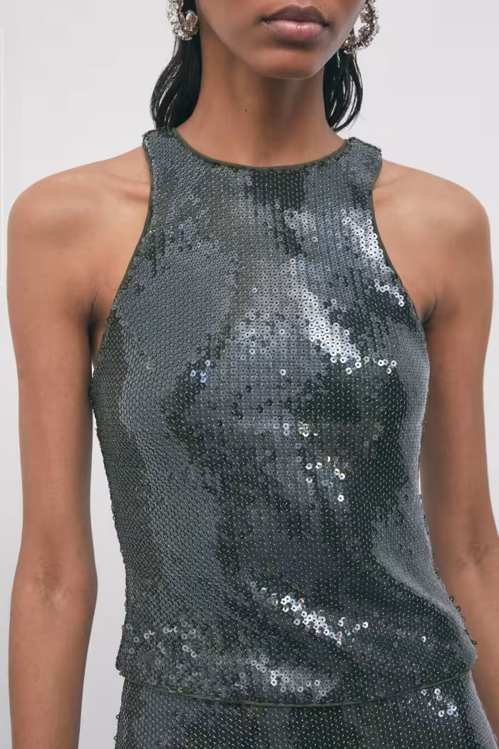 Top in tulle con paillettes