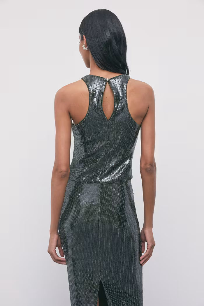 Top in tulle con paillettes