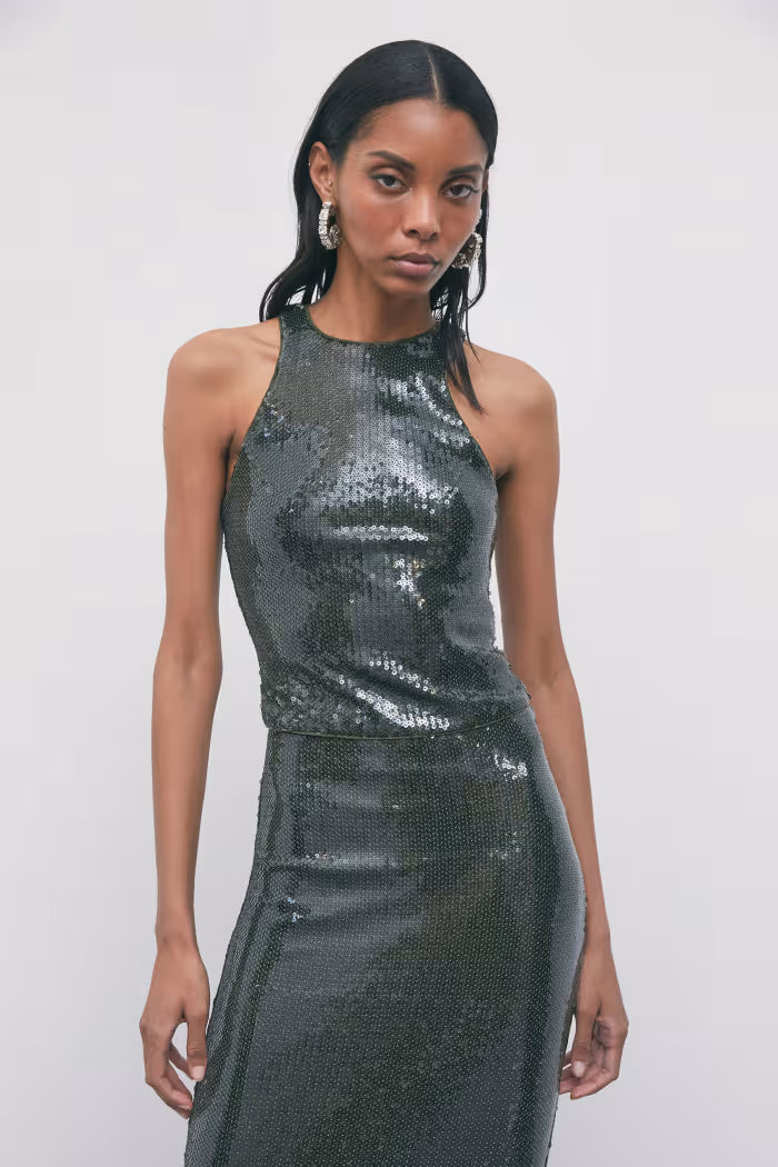 Top in tulle con paillettes
