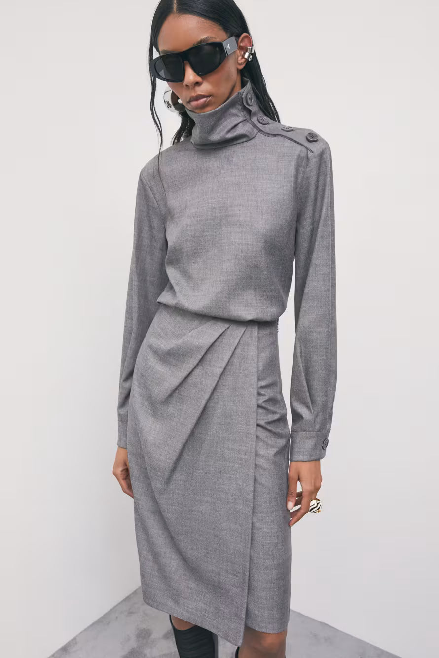 Blusa in flanella a collo alto con bottoni