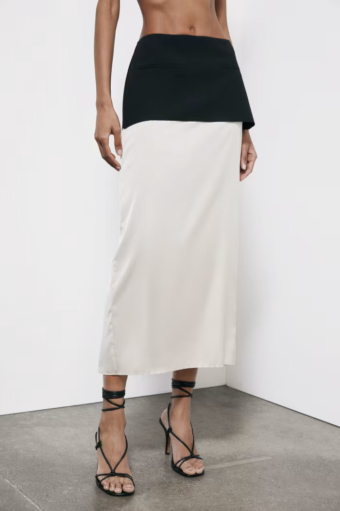 Gonna midi color block in misto viscosa