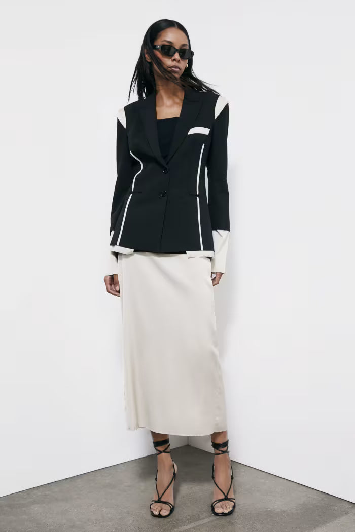 Gonna midi color block in misto viscosa