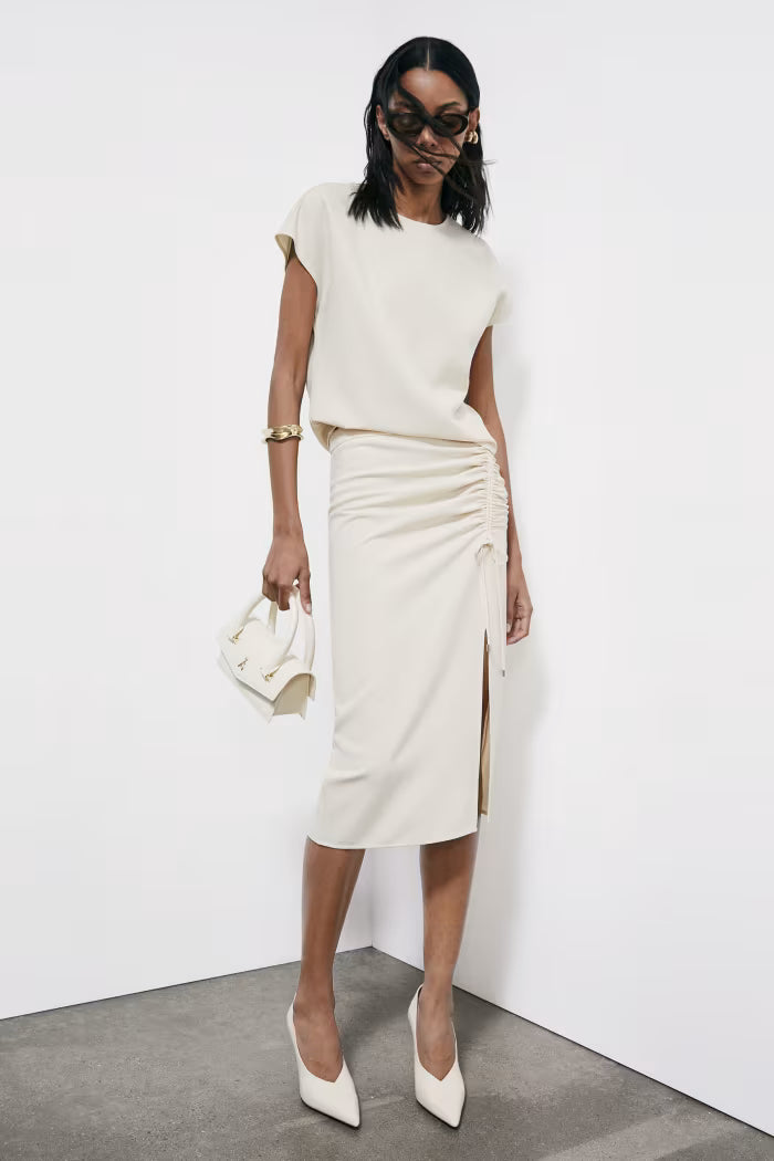 Gonna midi in twill con arriccio