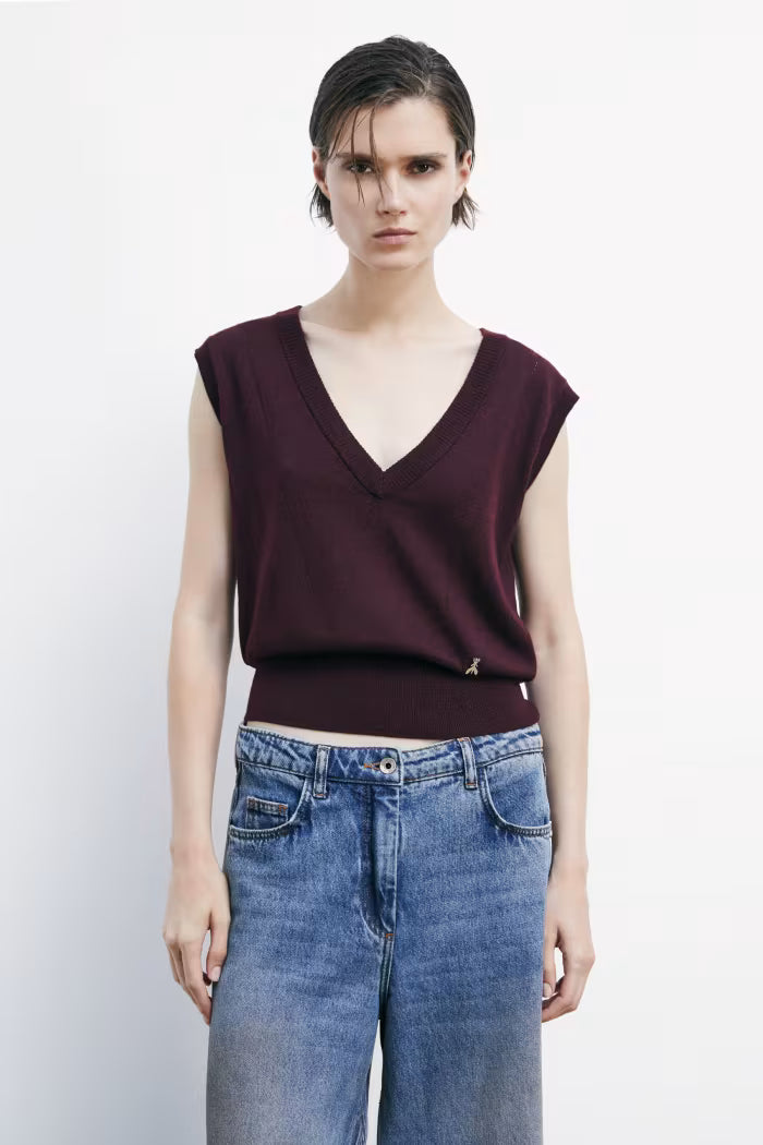 Gilet con scollo a V in pura lana