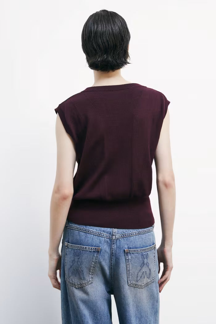 Gilet con scollo a V in pura lana