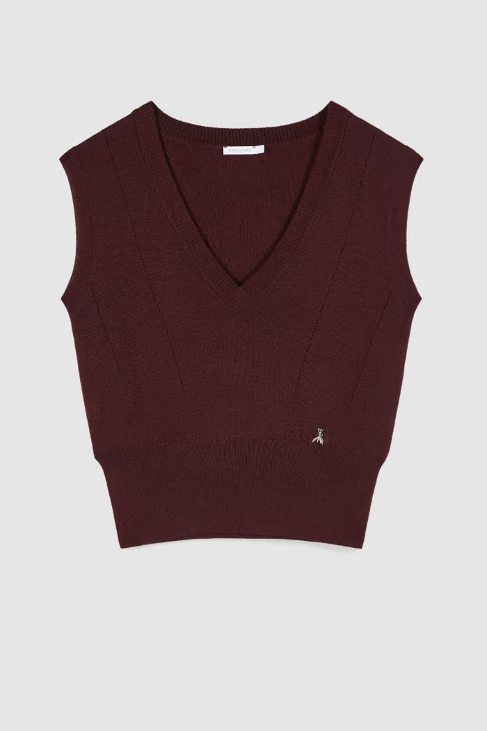 Gilet con scollo a V in pura lana