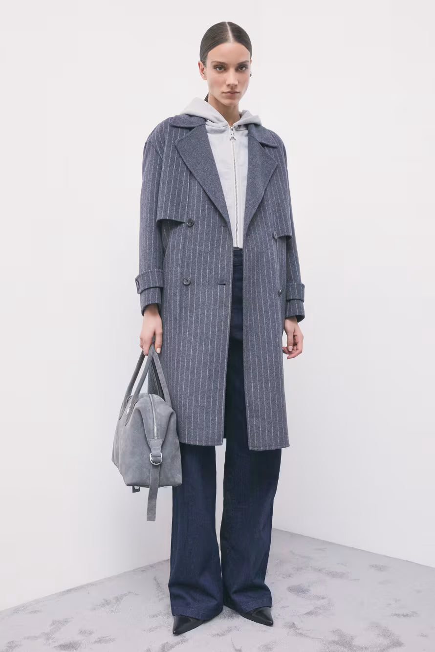 Cappotto in misto lana gessato
