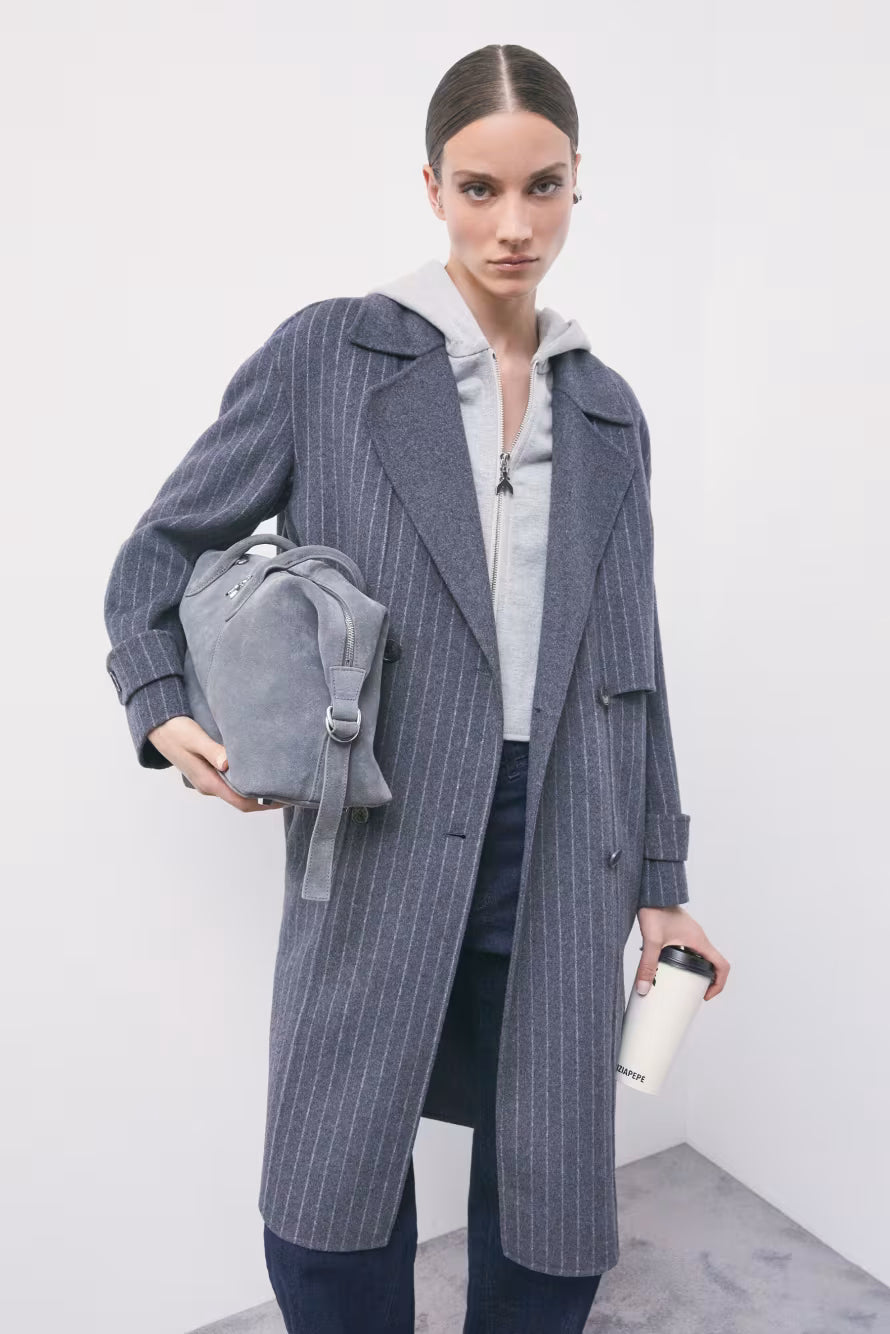 Cappotto in misto lana gessato