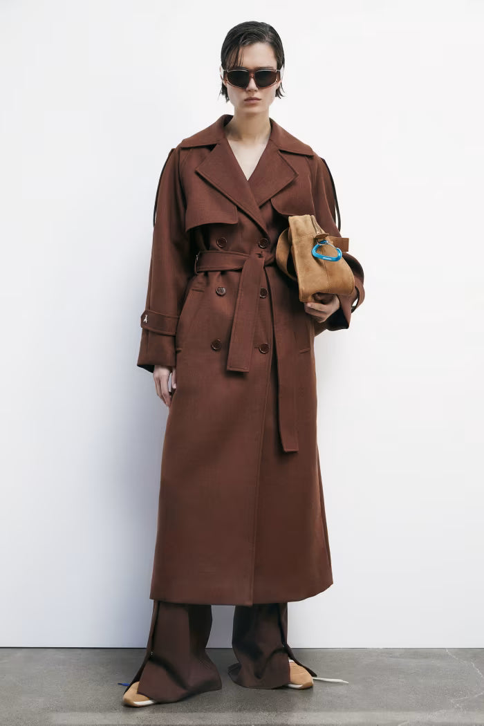 Cappotto trench bicolore in lana
