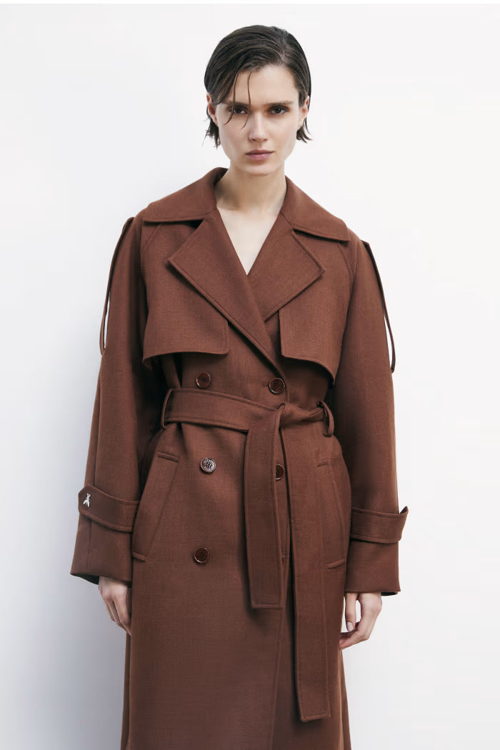 Cappotto trench bicolore in lana