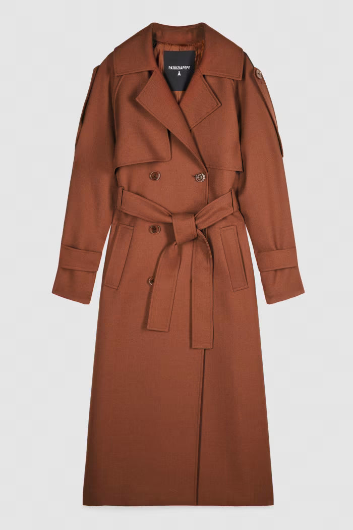Cappotto trench bicolore in lana