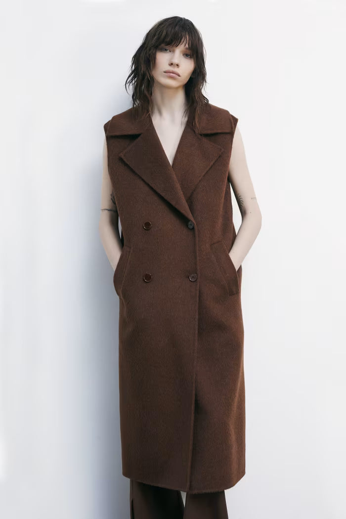 Cappotto senza maniche doppio petto in lana e alpaca