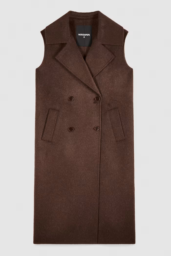 Cappotto senza maniche doppio petto in lana e alpaca