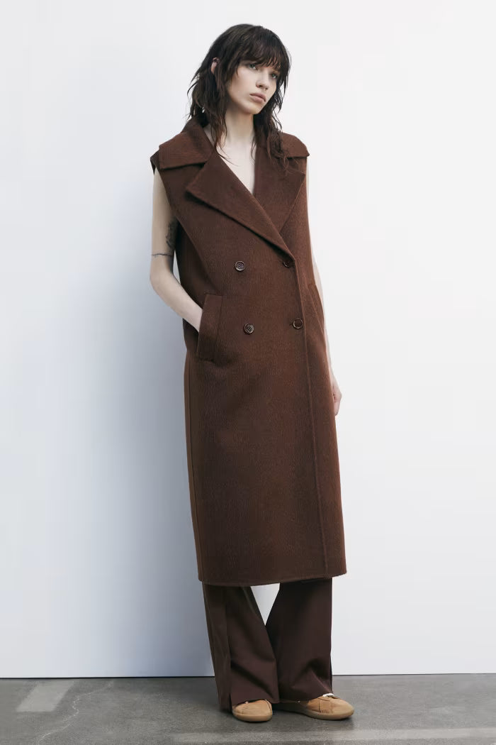 Cappotto senza maniche doppio petto in lana e alpaca