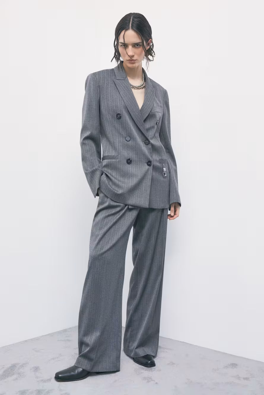 Pantaloni sartoriali wide leg gessati