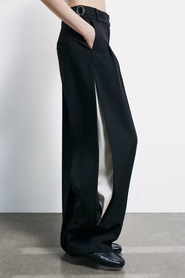 Pantaloni palazzo con inserti in raso