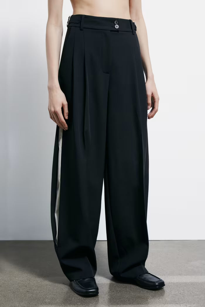 Pantaloni palazzo con inserti in raso