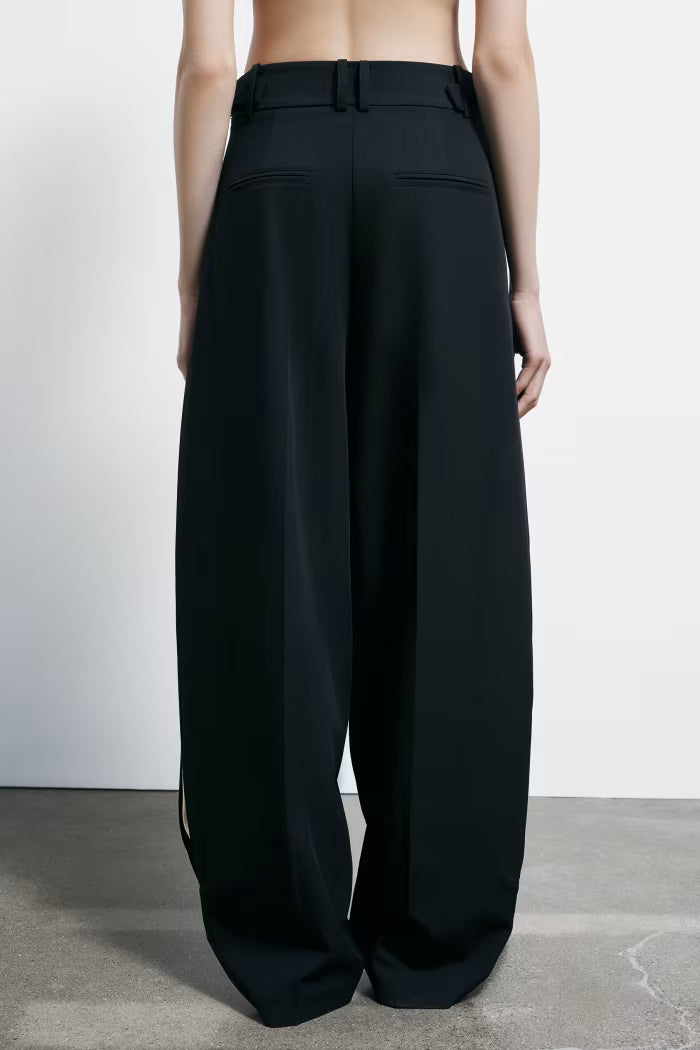 Pantaloni palazzo con inserti in raso