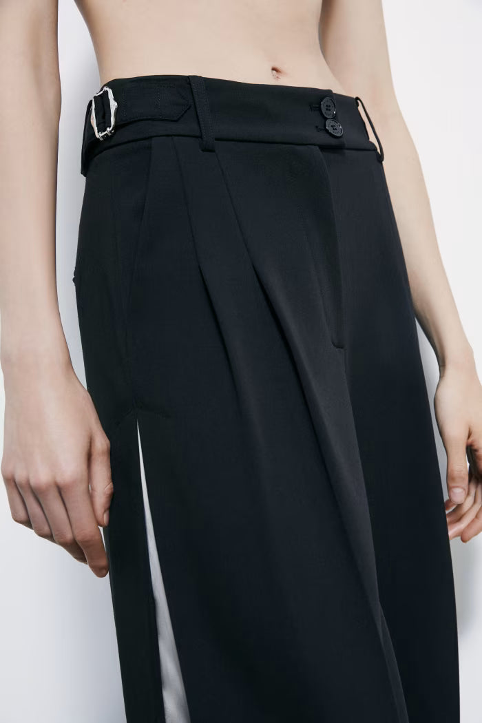 Pantaloni palazzo con inserti in raso