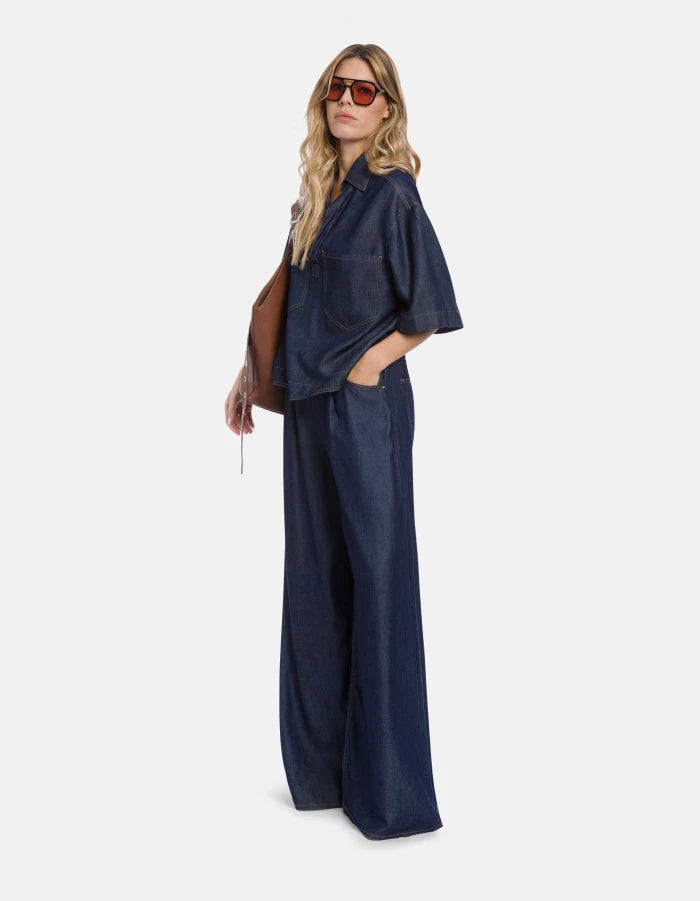 Jeans wide leg in denim fisso lyocell