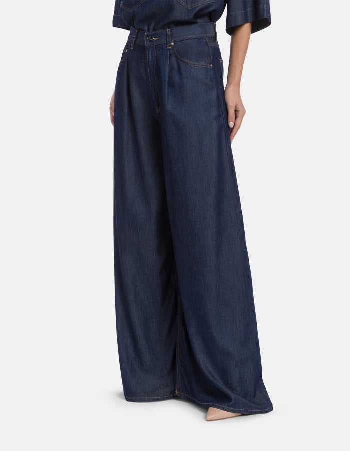Jeans wide leg in denim fisso lyocell