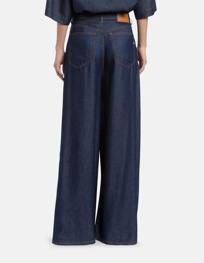 Jeans wide leg in denim fisso lyocell