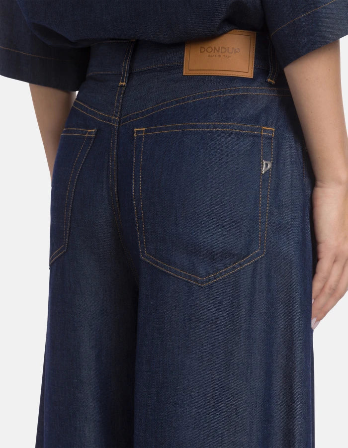 Jeans wide leg in denim fisso lyocell