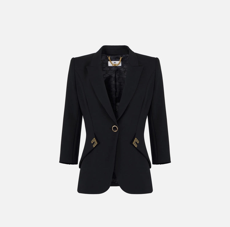 Giacca in doppio crêpe stretch con dettagli logo