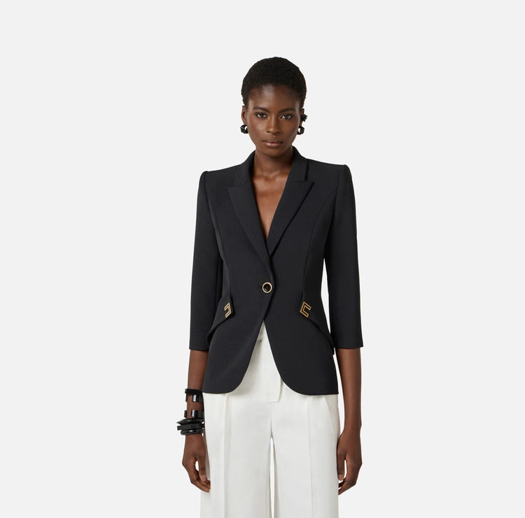 Giacca in doppio crêpe stretch con dettagli logo