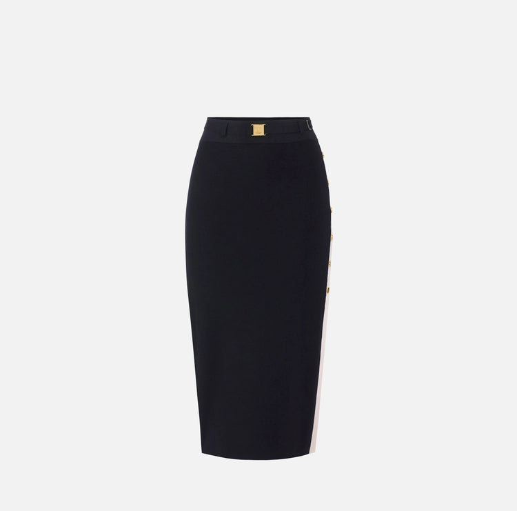 Gonna in maglia con bande in viscosa lucida