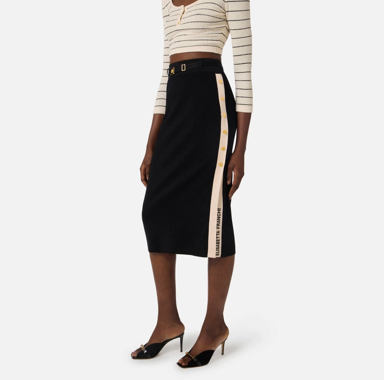 Gonna in maglia con bande in viscosa lucida