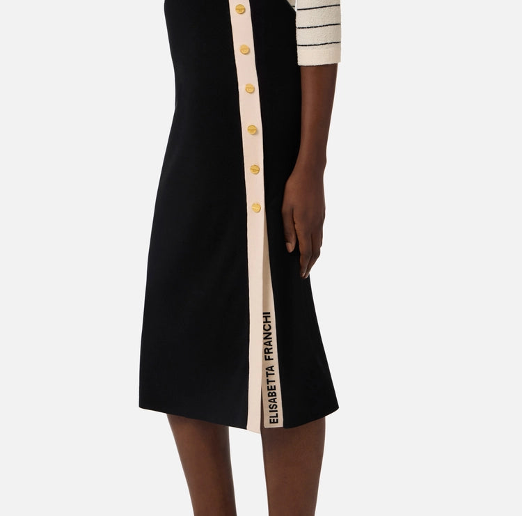 Gonna in maglia con bande in viscosa lucida