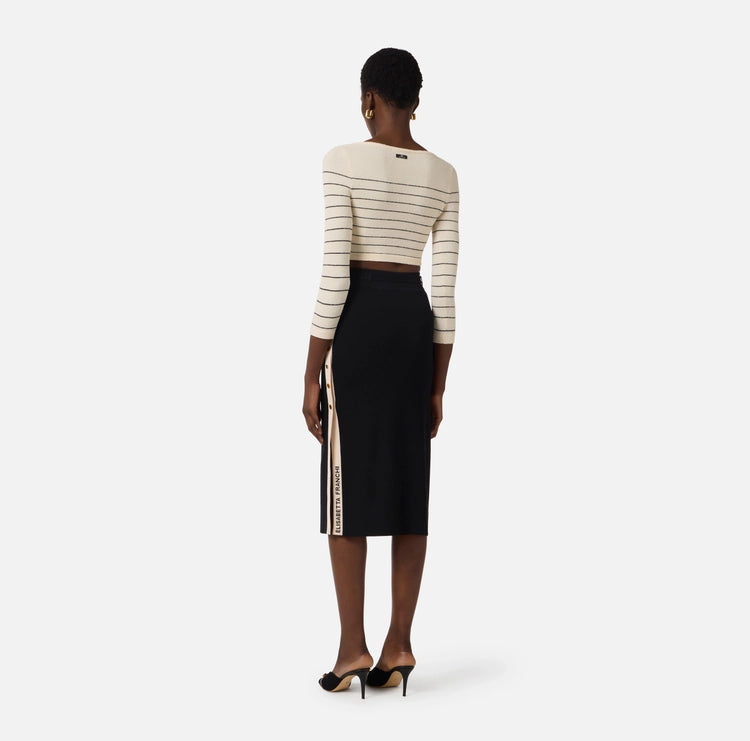 Gonna in maglia con bande in viscosa lucida