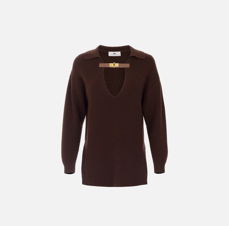 Maglia in misto lana con cinturino gioiello