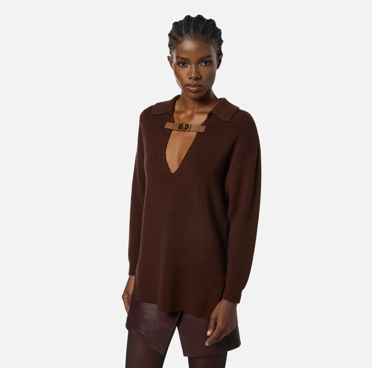 Maglia in misto lana con cinturino gioiello