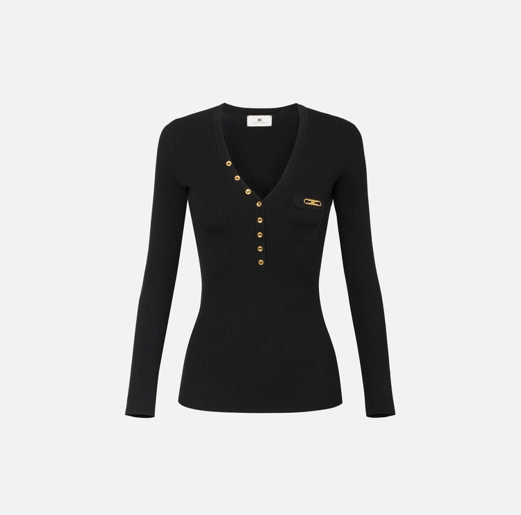 Maglia a costine con taschino