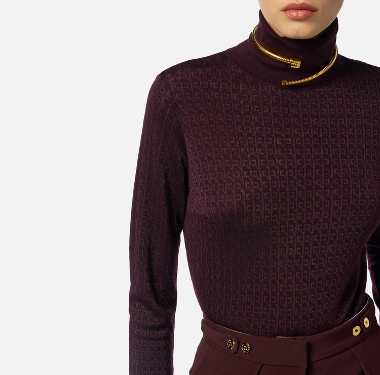 Maglia in lana con micro-logo jacquard