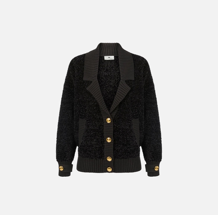 Cardigan in ciniglia bouclé con bottoni gioiello