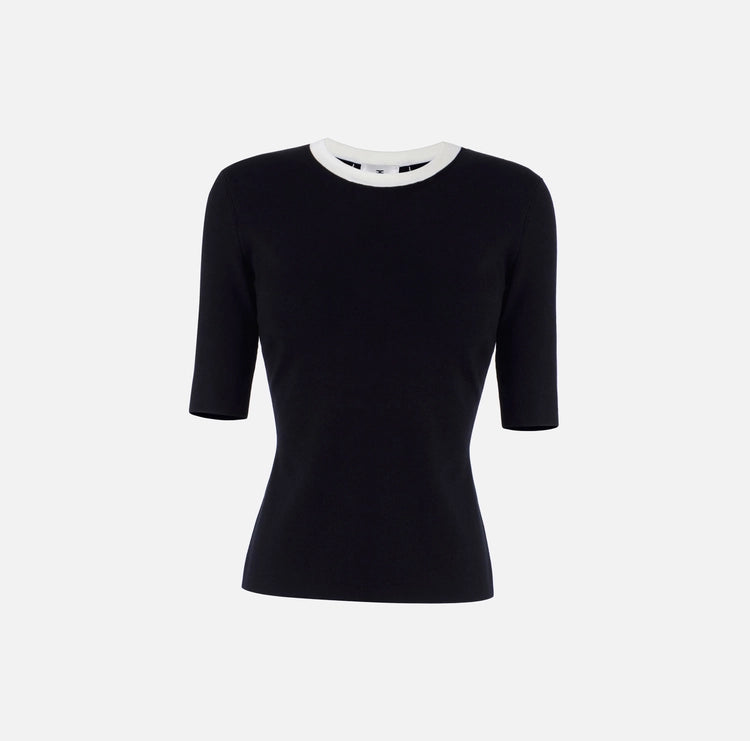 Top in maglia con bande in viscosa lucida