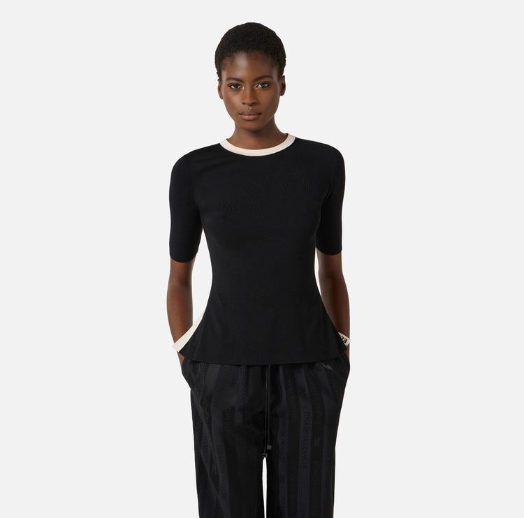 Top in maglia con bande in viscosa lucida