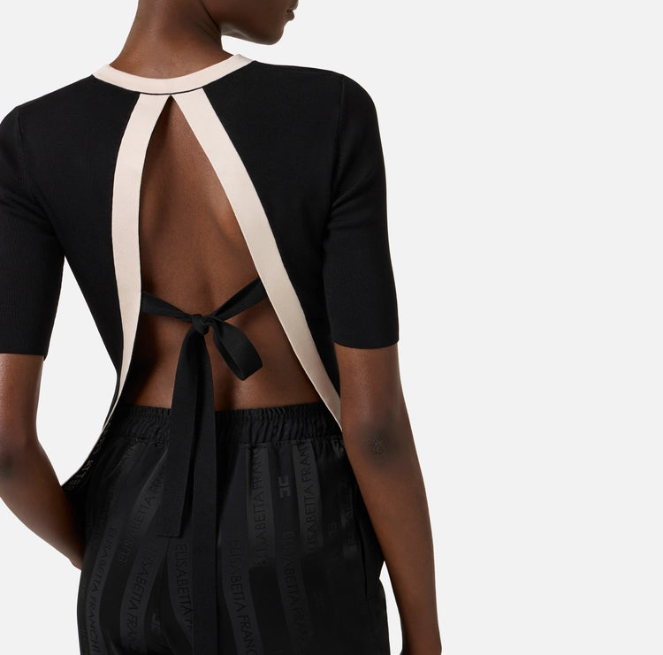 Top in maglia con bande in viscosa lucida