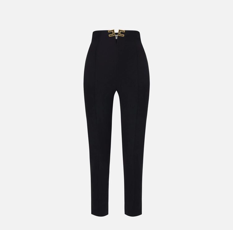 Pantaloni in doppio crêpe stretch con dettagli logo